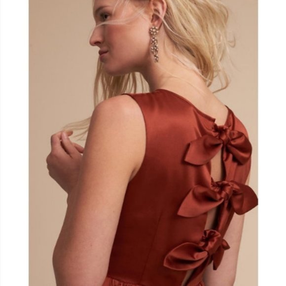 NWT BHLDN Canyon Rust Satin Tie Back Bow Dress S - Picture 3 of 8